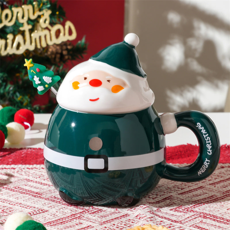 Santa - Shaped Christmas Ceramic Mug with Lid , Festive Holiday Drinkware