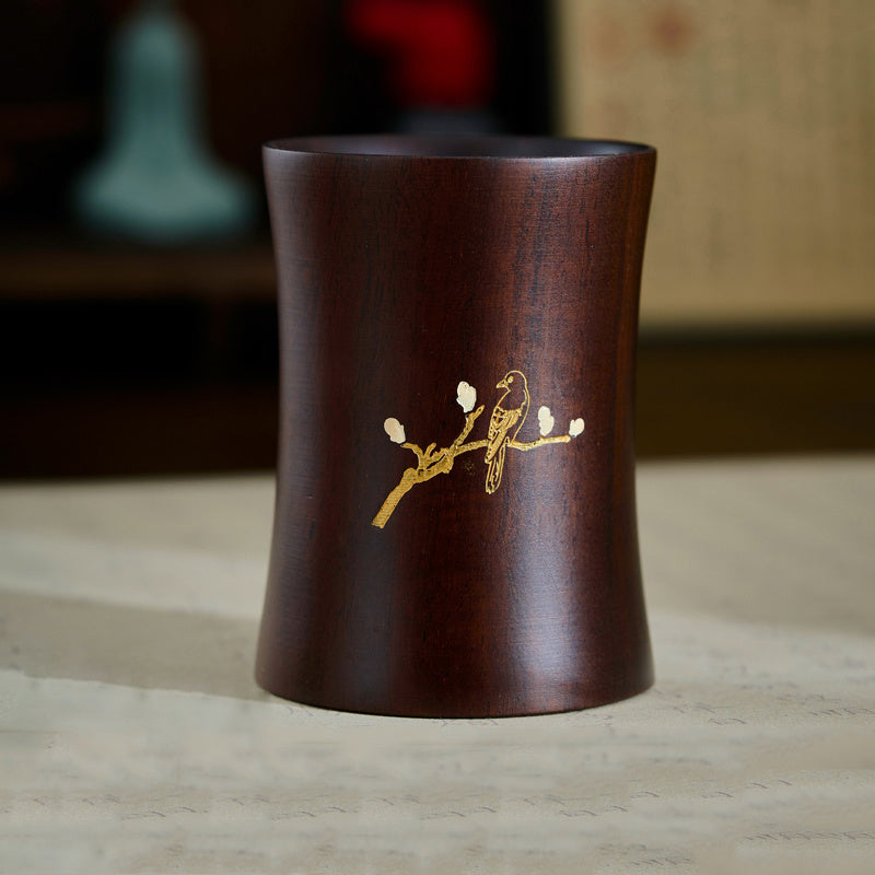 Bird & Plum Blossom Solid Wood Pen Holde, Retro Office Stationery Organizer