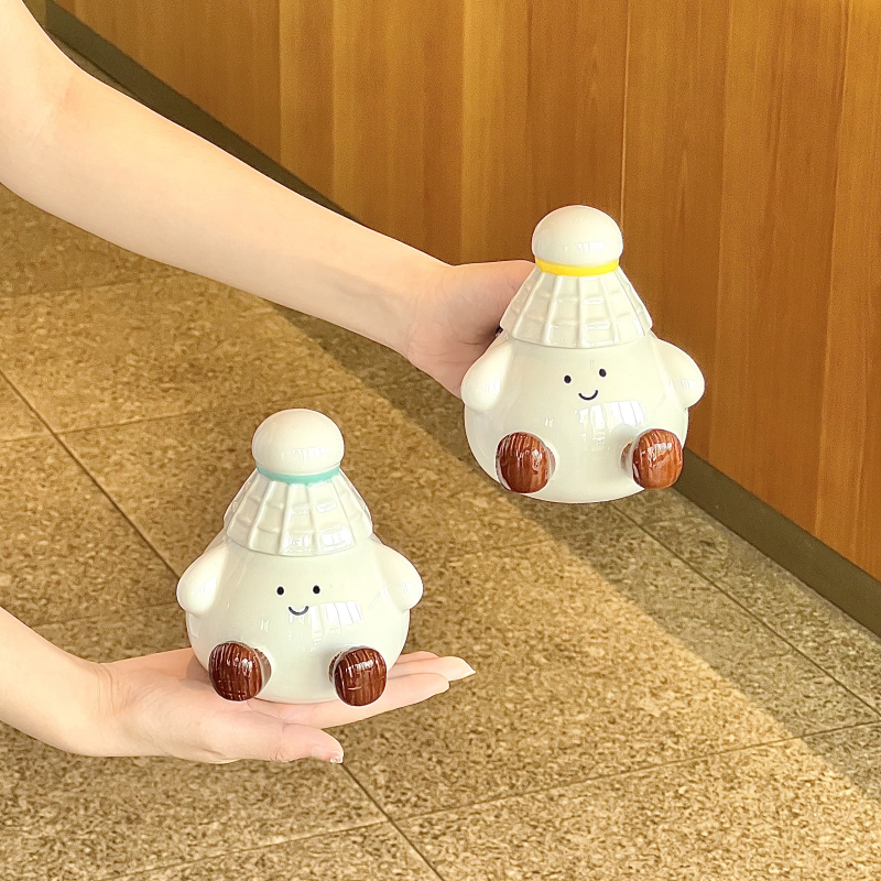 Cute Badminton Character Ceramic Mug - Cartoon Sports-Themed Coffee Cup