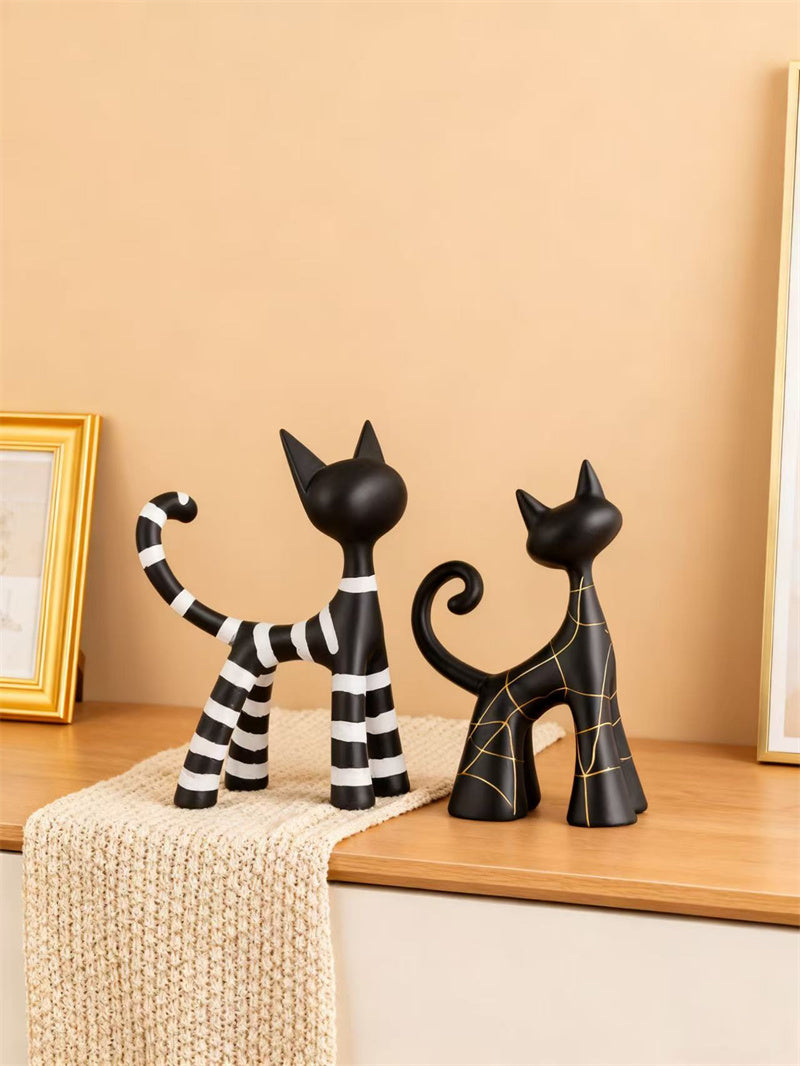 Abstract Art Black Cat Decorative Figurines -  Funny Ornaments for Home Shelves, Desks & Display Cabinets