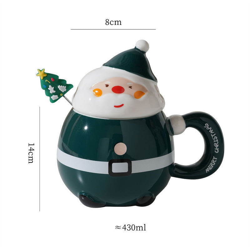 Santa - Shaped Christmas Ceramic Mug with Lid , Festive Holiday Drinkware