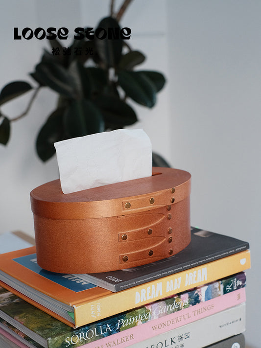 Vintage Oval Wooden Tissue Box and Organizer