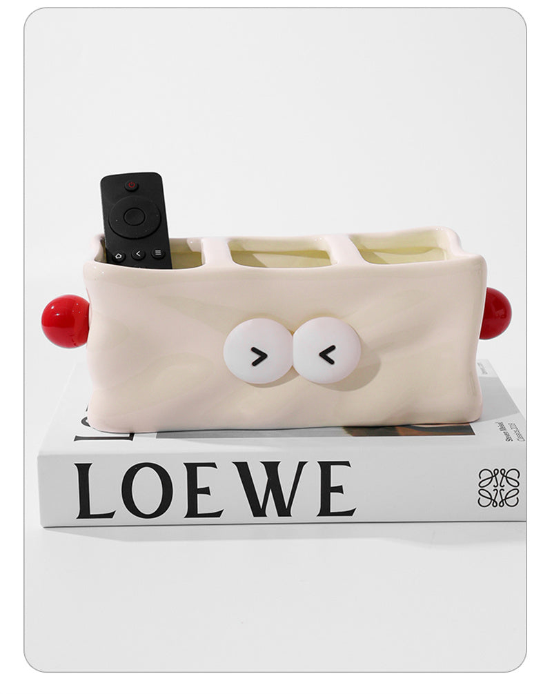 Whimsical Robot - Shaped Ceramic Remote Control Holder, Dual - Compartment Organizer for Home