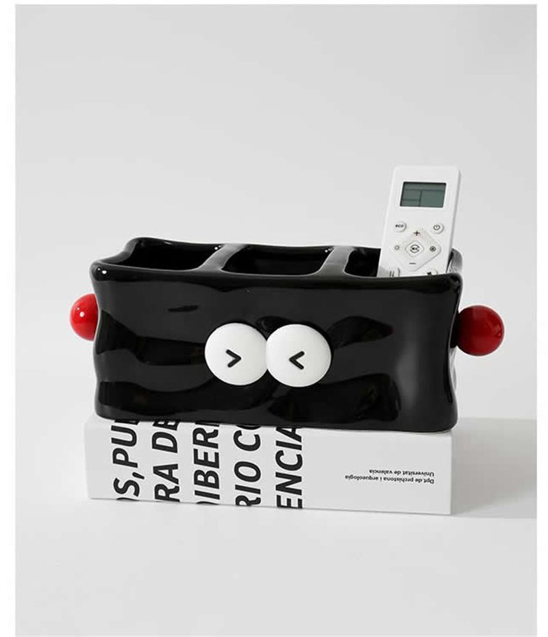 Whimsical Robot - Shaped Ceramic Remote Control Holder, Dual - Compartment Organizer for Home
