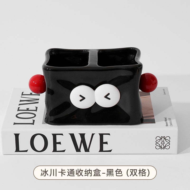 Whimsical Robot - Shaped Ceramic Remote Control Holder, Dual - Compartment Organizer for Home