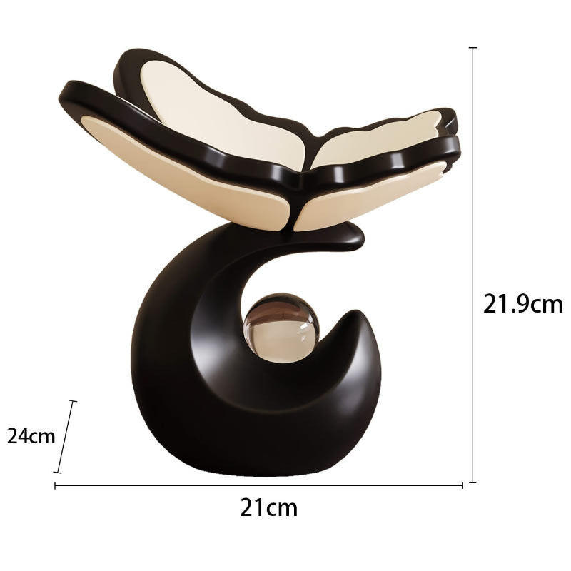 Abstract Art Butterfly Catchall Tray , Two-Tone Black Cream Curved Storage Dish for Jewelry Keys Coins Cosmetics, Luxury Novelty Gift for Women & Home Decor Lovers