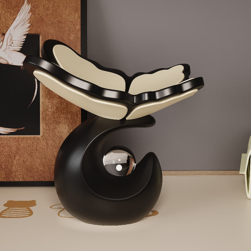 Abstract Art Butterfly Catchall Tray , Two-Tone Black Cream Curved Storage Dish for Jewelry Keys Coins Cosmetics, Luxury Novelty Gift for Women & Home Decor Lovers