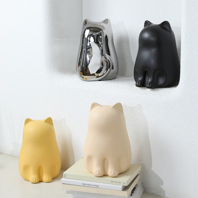 Abstract Art Cat Ceramic Tissue Box , Minimalist Matte Cat Tissue Holder,Home Decor for Bathroom, Bedroom & Living Room