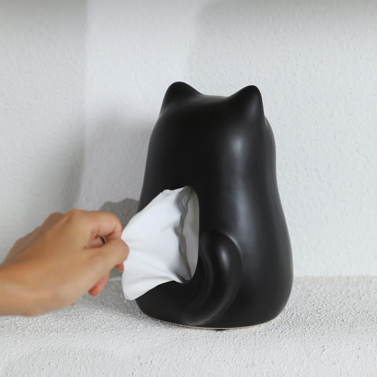 Abstract Art Cat Ceramic Tissue Box , Minimalist Matte Cat Tissue Holder,Home Decor for Bathroom, Bedroom & Living Room