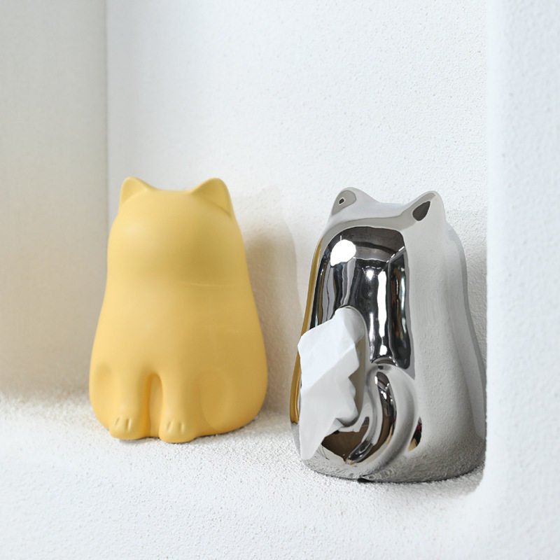 Abstract Art Cat Ceramic Tissue Box , Minimalist Matte Cat Tissue Holder,Home Decor for Bathroom, Bedroom & Living Room