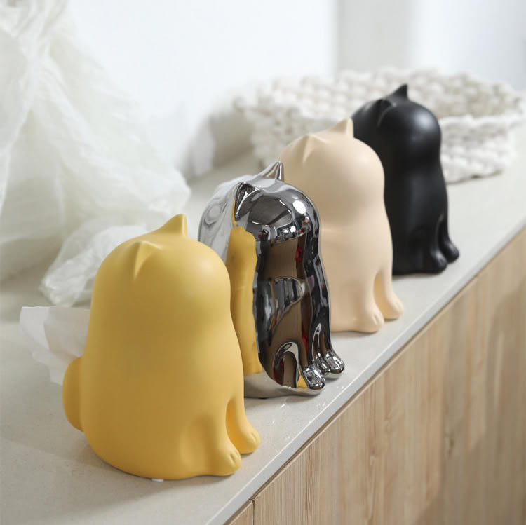 Abstract Art Cat Ceramic Tissue Box , Minimalist Matte Cat Tissue Holder,Home Decor for Bathroom, Bedroom & Living Room