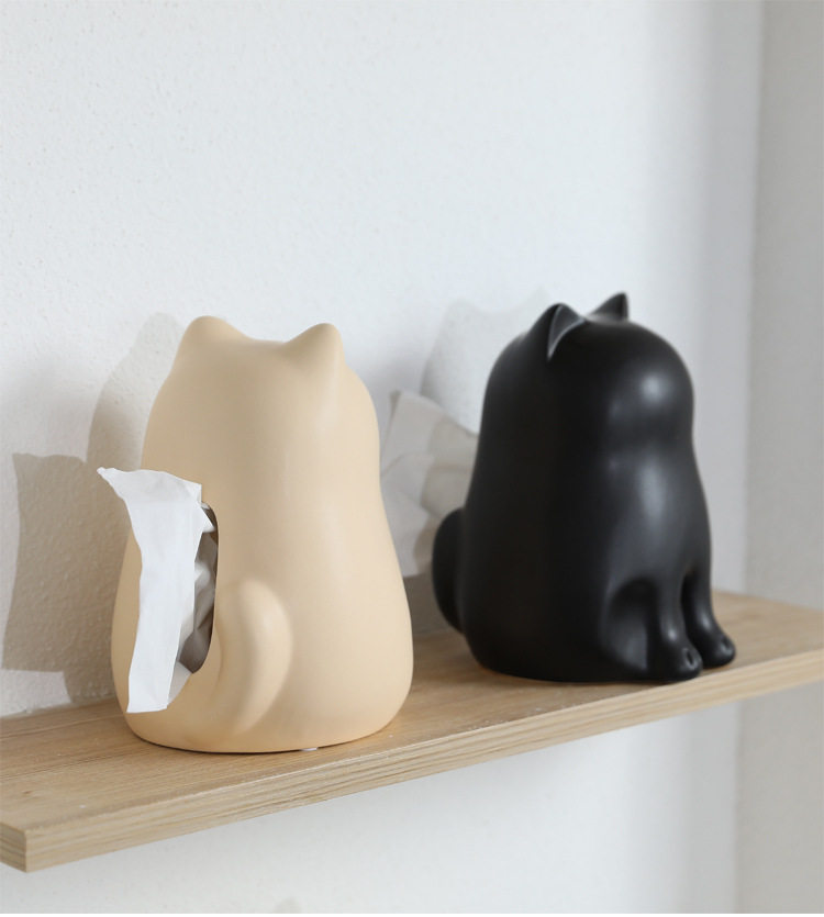 Abstract Art Cat Ceramic Tissue Box , Minimalist Matte Cat Tissue Holder,Home Decor for Bathroom, Bedroom & Living Room