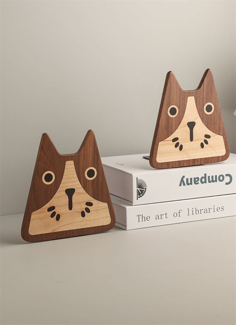 Abstract Art Cat Wooden Bookends - Handmade Solid Wood Book Stoppers for Home Office Decor Gift