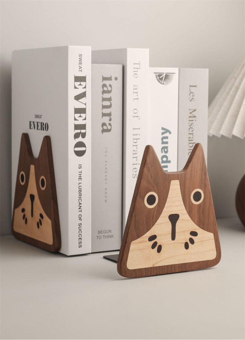 Abstract Art Cat Wooden Bookends - Handmade Solid Wood Book Stoppers for Home Office Decor Gift