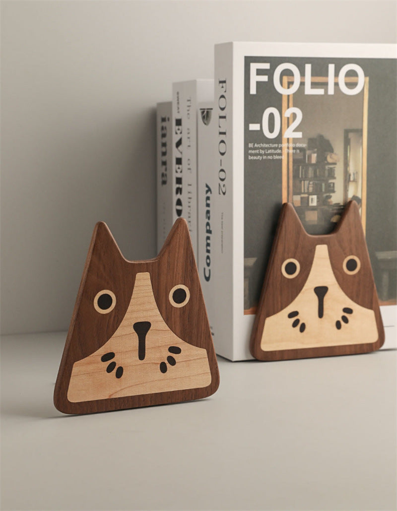 Abstract Art Cat Wooden Bookends - Handmade Solid Wood Book Stoppers for Home Office Decor Gift