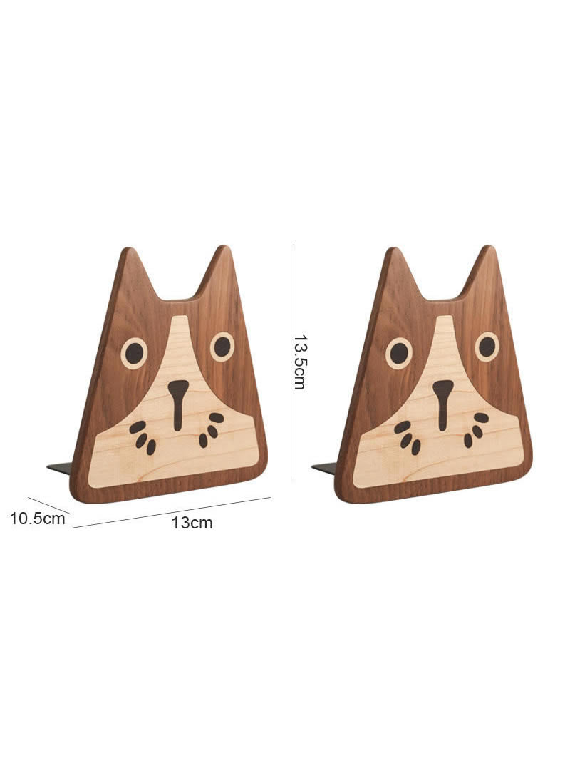 Abstract Art Cat Wooden Bookends - Handmade Solid Wood Book Stoppers for Home Office Decor Gift