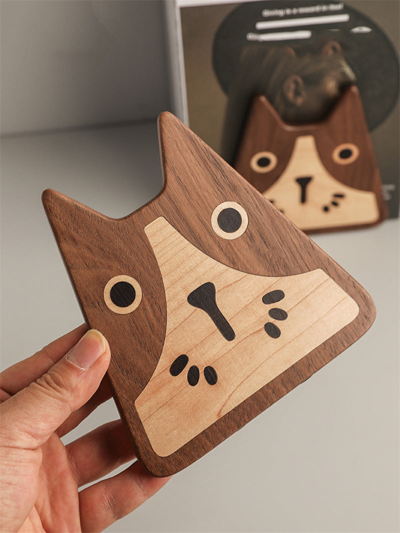 Abstract Art Cat Wooden Bookends - Handmade Solid Wood Book Stoppers for Home Office Decor Gift