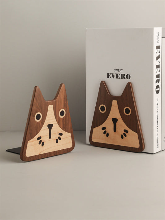 Abstract Art Cat Wooden Bookends - Handmade Solid Wood Book Stoppers for Home Office Decor Gift