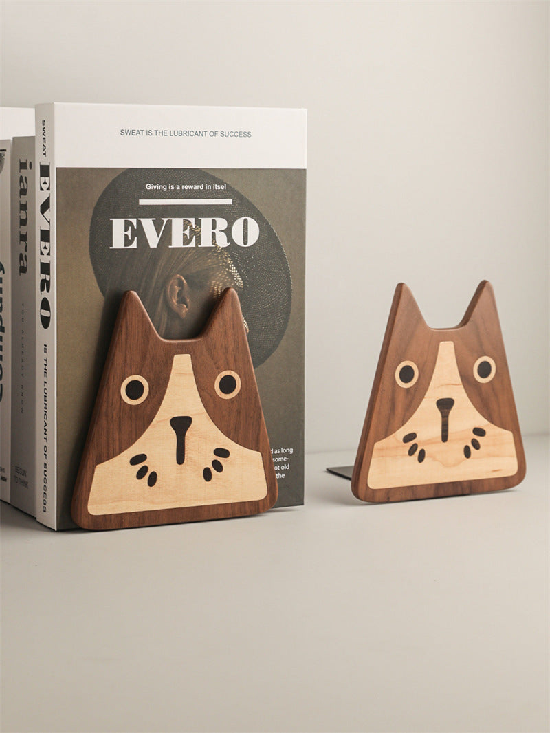 Abstract Art Cat Wooden Bookends - Handmade Solid Wood Book Stoppers for Home Office Decor Gift