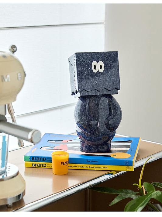 Abstract Art Figurine - Deep Blue Cube Head Decor Sculpture for Home & Office