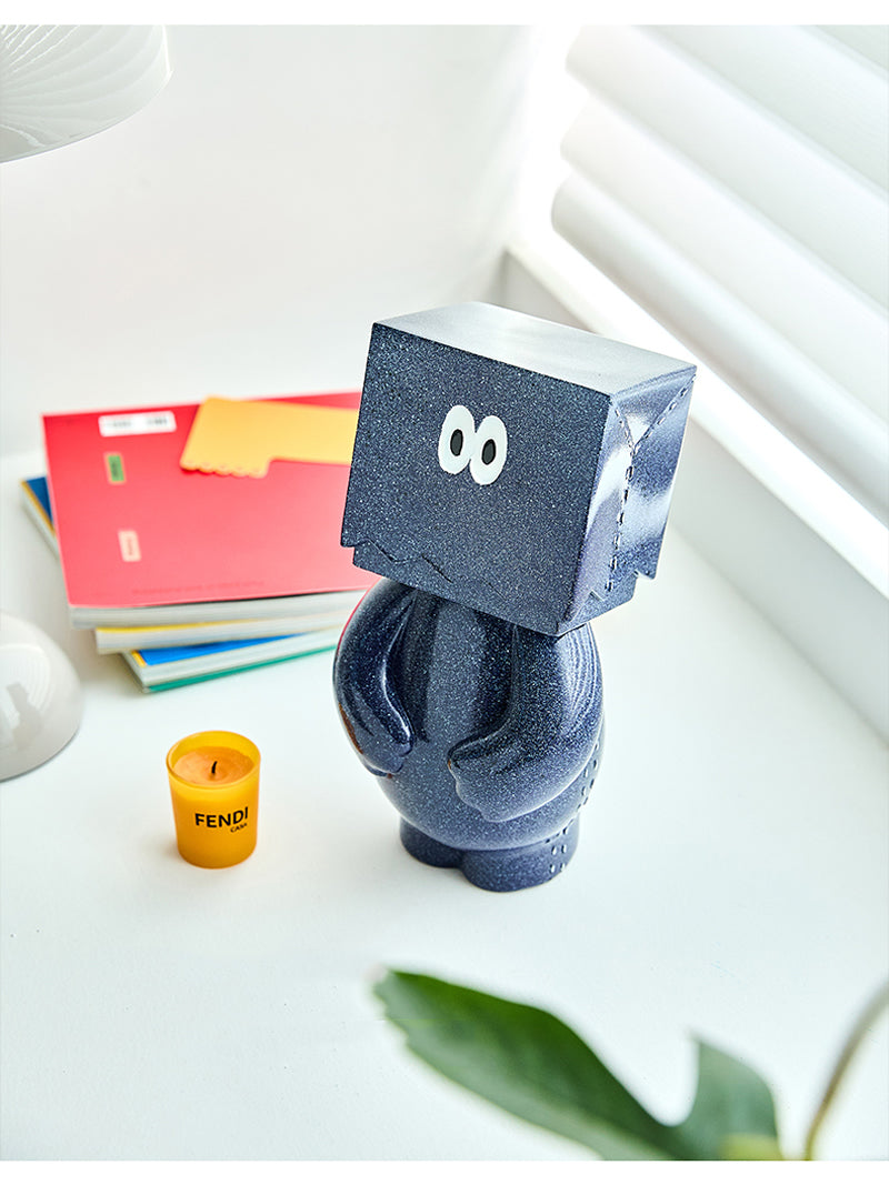 Abstract Art Figurine - Deep Blue Cube Head Decor Sculpture for Home & Office