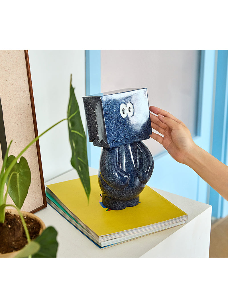 Abstract Art Figurine - Deep Blue Cube Head Decor Sculpture for Home & Office