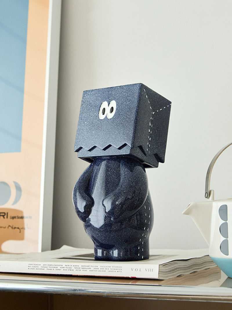 Abstract Art Figurine - Deep Blue Cube Head Decor Sculpture for Home & Office