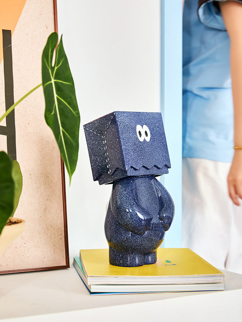 Abstract Art Figurine - Deep Blue Cube Head Decor Sculpture for Home & Office