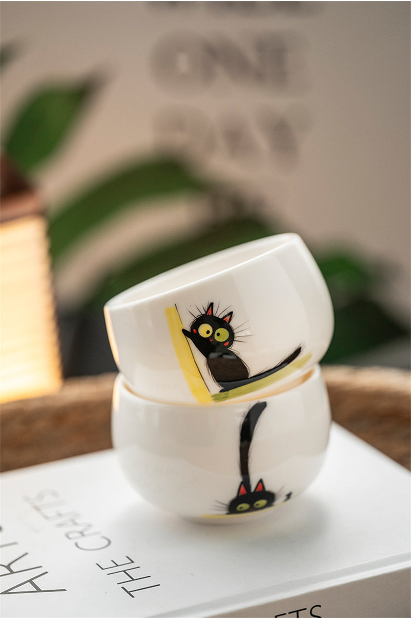 Abstract Black Cat Ceramic Coffee Cup - Mug with Artistic Feline Design