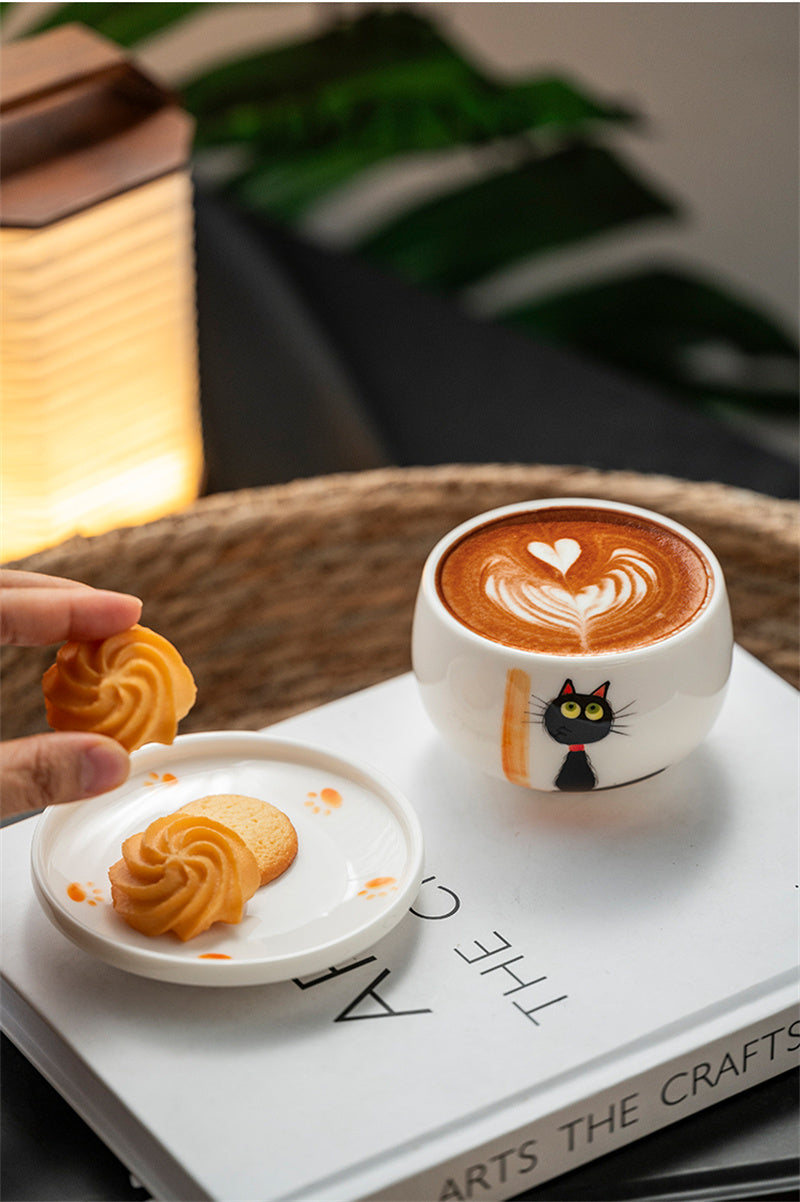 Abstract Black Cat Ceramic Coffee Cup - Mug with Artistic Feline Design