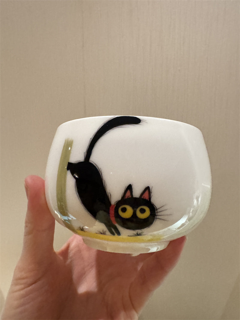 Abstract Black Cat Ceramic Coffee Cup - Mug with Artistic Feline Design