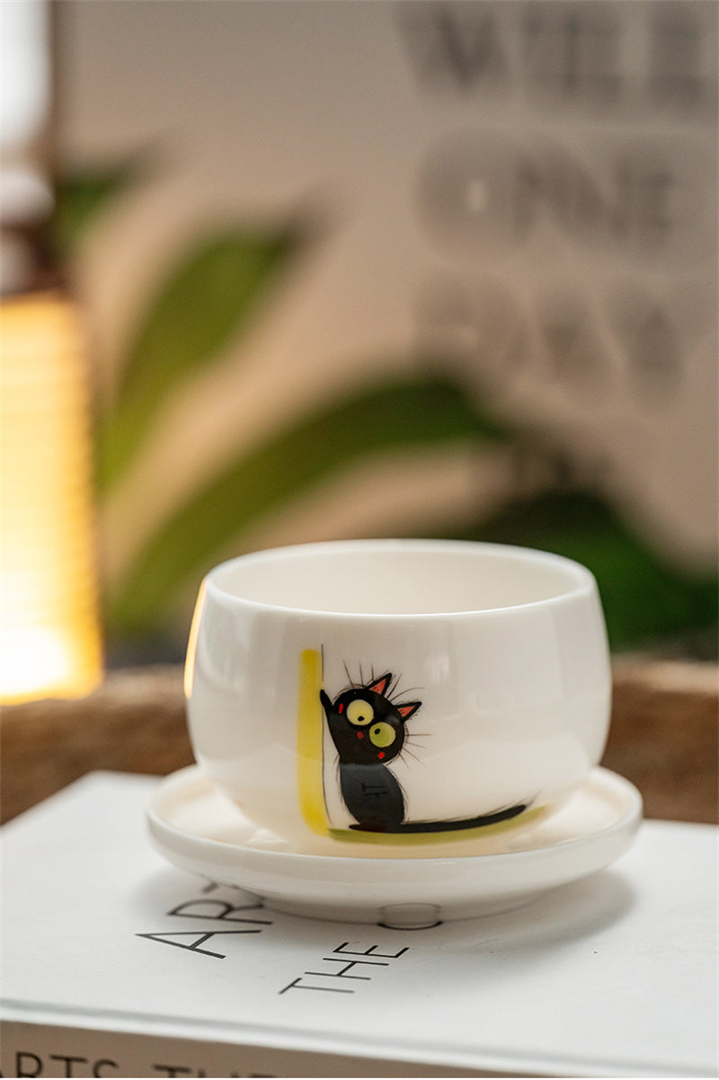 Abstract Black Cat Ceramic Coffee Cup - Mug with Artistic Feline Design