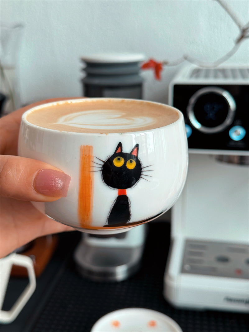 Abstract Black Cat Ceramic Coffee Cup - Mug with Artistic Feline Design