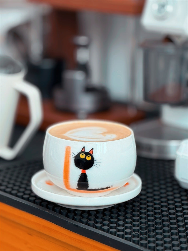 Abstract Black Cat Ceramic Coffee Cup - Mug with Artistic Feline Design