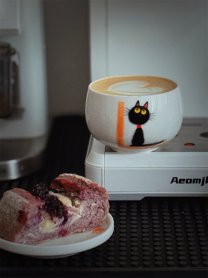 Abstract Black Cat Ceramic Coffee Cup - Mug with Artistic Feline Design