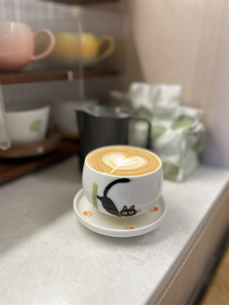 Abstract Black Cat Ceramic Coffee Cup - Mug with Artistic Feline Design