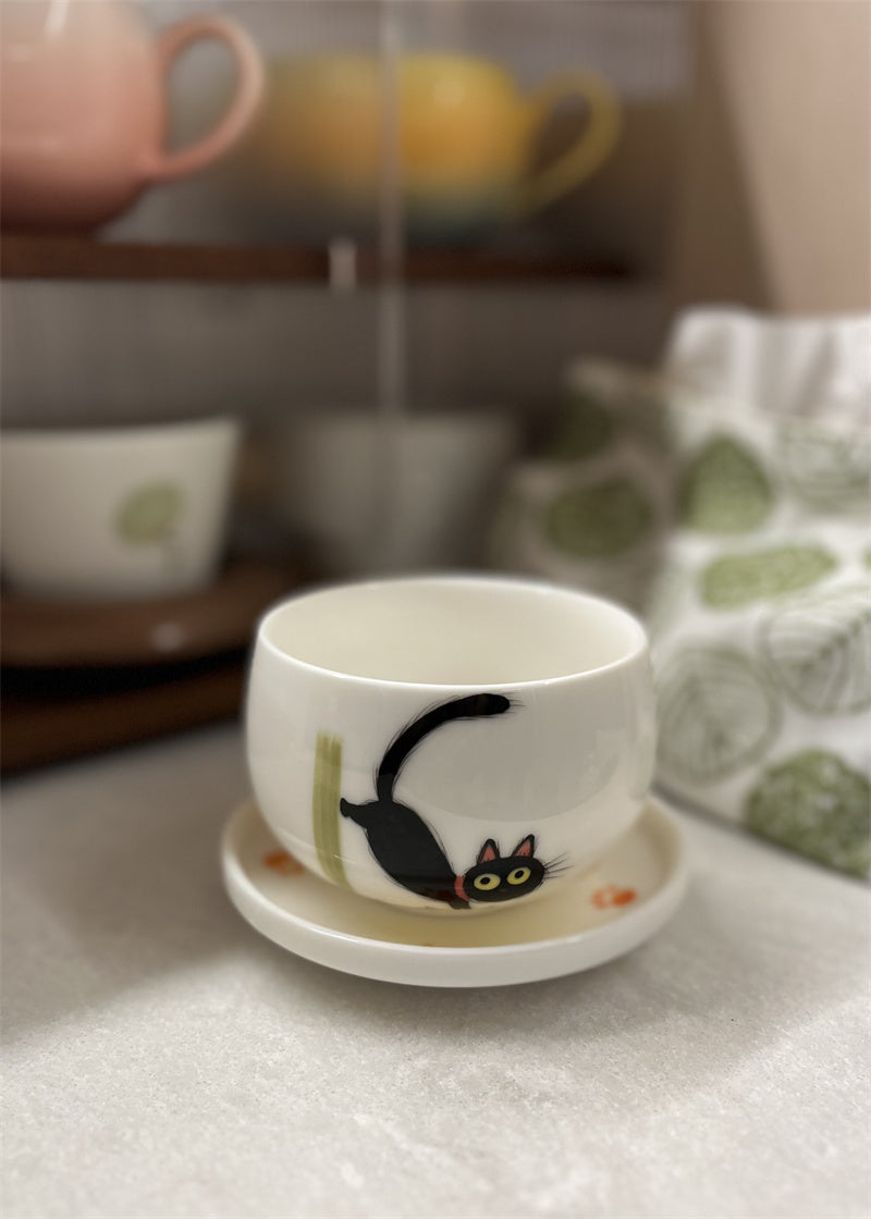 Abstract Black Cat Ceramic Coffee Cup - Mug with Artistic Feline Design