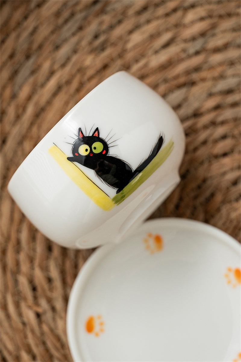 Abstract Black Cat Ceramic Coffee Cup - Mug with Artistic Feline Design