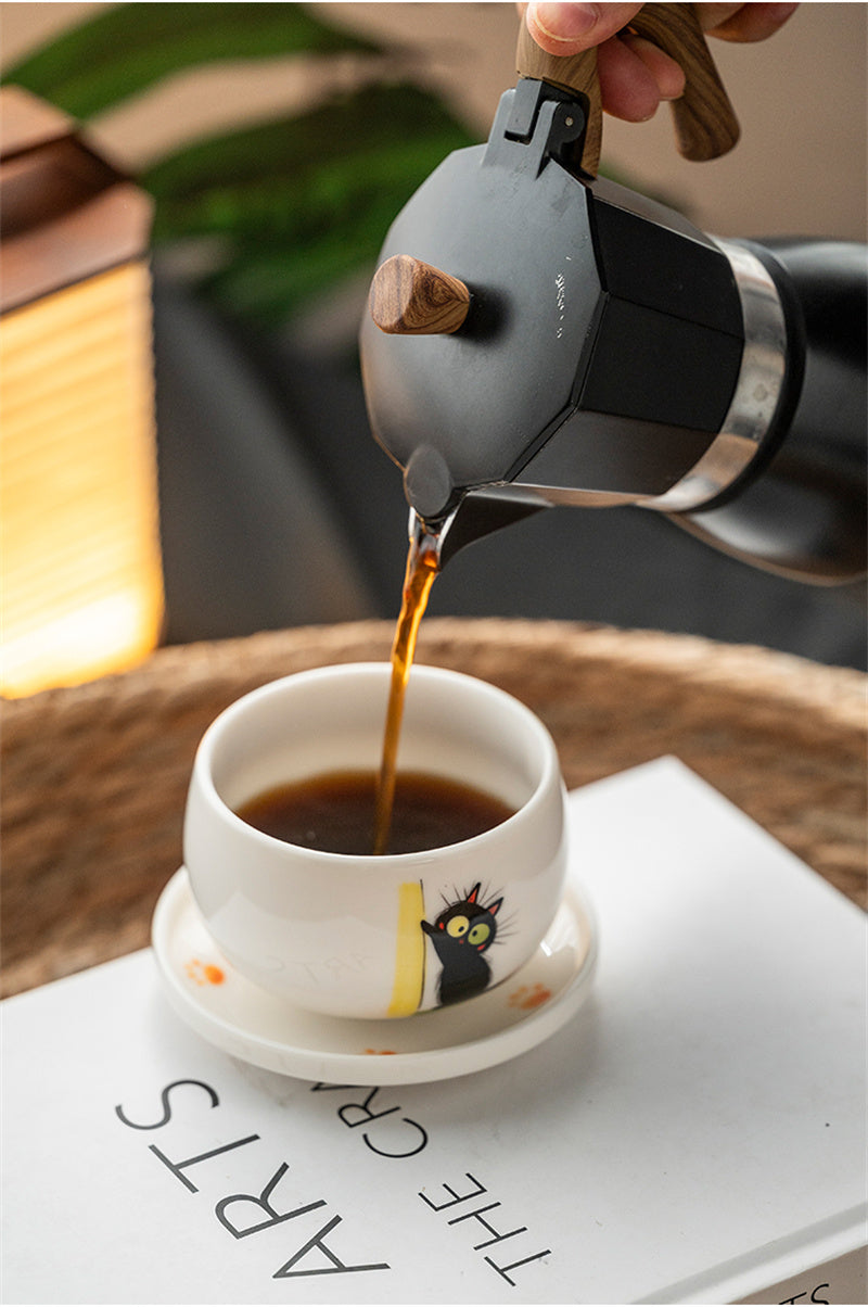 Abstract Black Cat Ceramic Coffee Cup - Mug with Artistic Feline Design