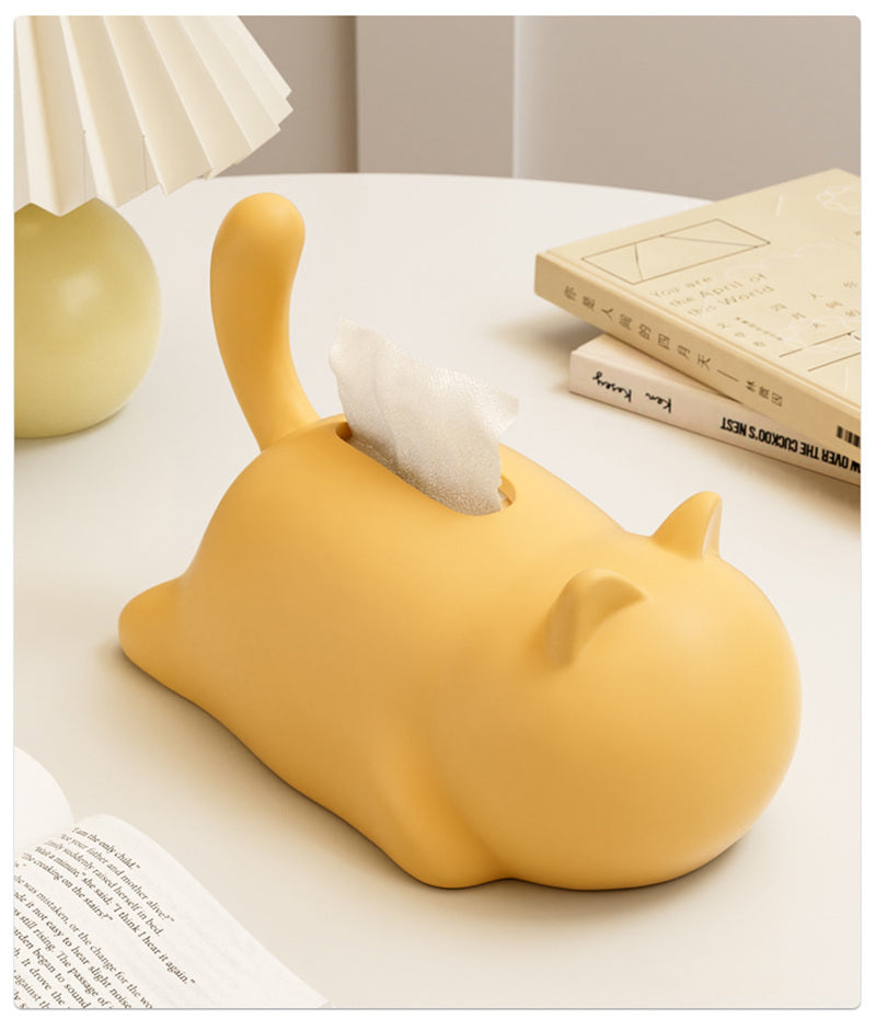 Abstract Cat Ceramic Tissue Box – Artistic Cat-Shaped Tissue Holder for Living Room, Bedroom & Office