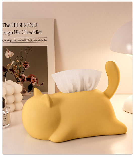 Abstract Cat Ceramic Tissue Box – Artistic Cat-Shaped Tissue Holder for Living Room, Bedroom & Office