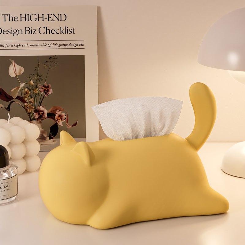 Abstract Cat Ceramic Tissue Box – Artistic Cat-Shaped Tissue Holder for Living Room, Bedroom & Office