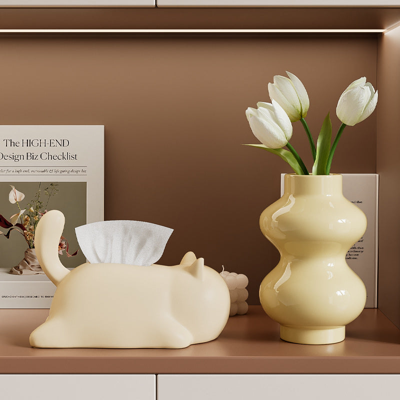 Abstract Cat Ceramic Tissue Box – Artistic Cat-Shaped Tissue Holder for Living Room, Bedroom & Office