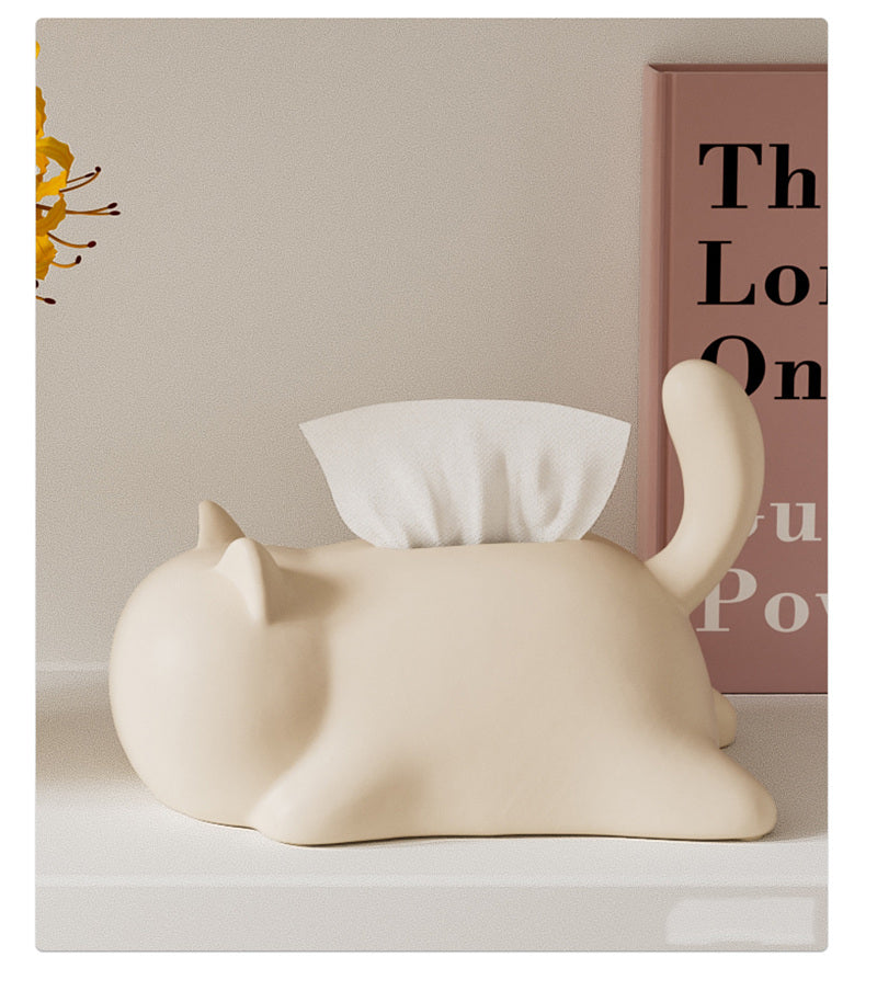 Abstract Cat Ceramic Tissue Box – Artistic Cat-Shaped Tissue Holder for Living Room, Bedroom & Office