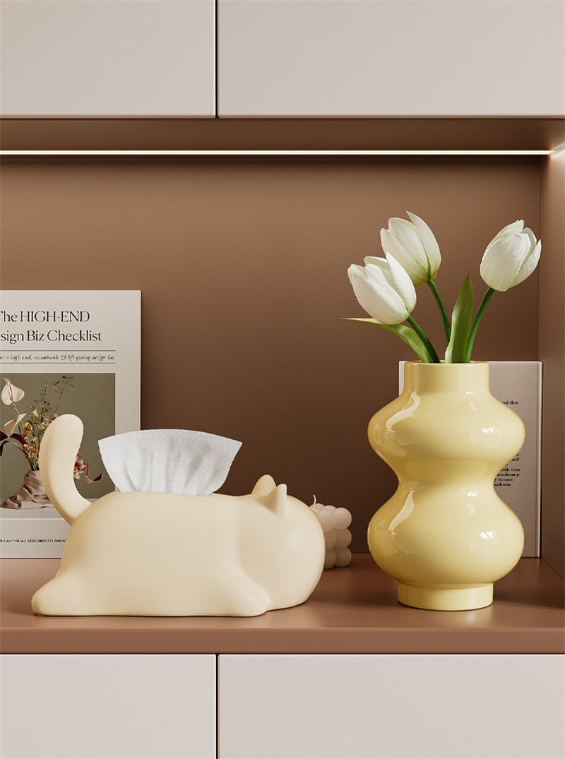 Abstract Cat Ceramic Tissue Box – Artistic Cat-Shaped Tissue Holder for Living Room, Bedroom & Office