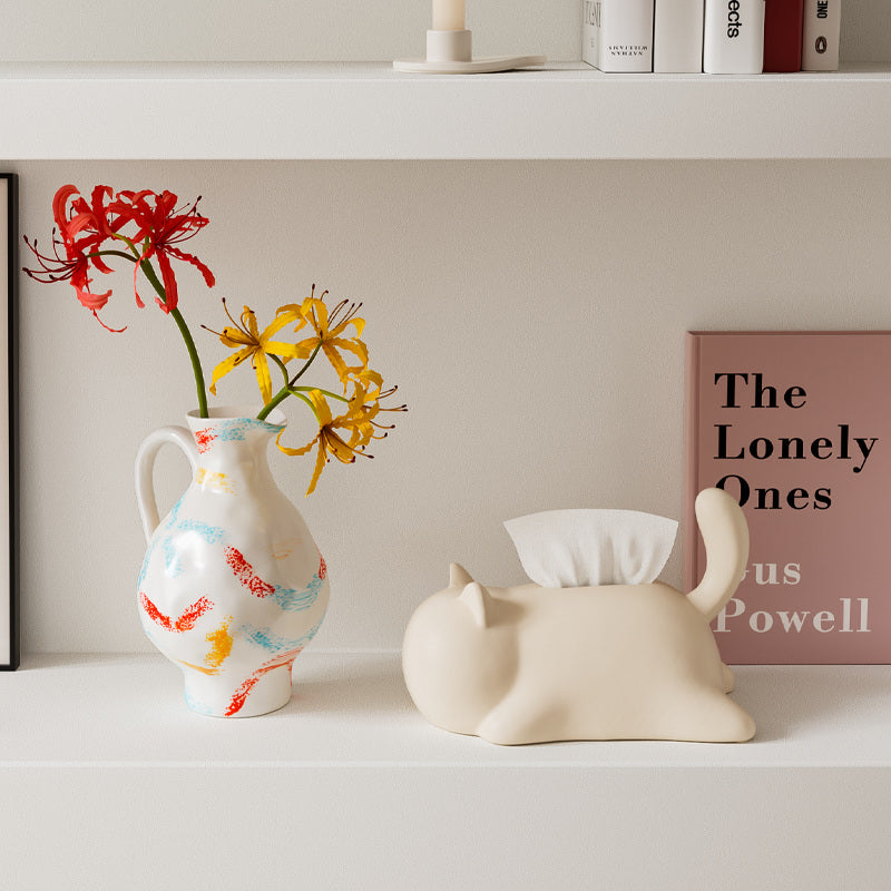 Abstract Cat Ceramic Tissue Box – Artistic Cat-Shaped Tissue Holder for Living Room, Bedroom & Office