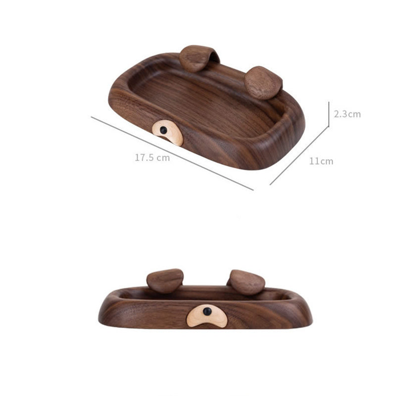 Abstract Dog Solid Walnut Wood Catchall Tray, Small Trinket Storage Dish for Rings Earrings Keys Coins, Unique Sentimental Gift for Women & Minimalist Home Lovers ﻿