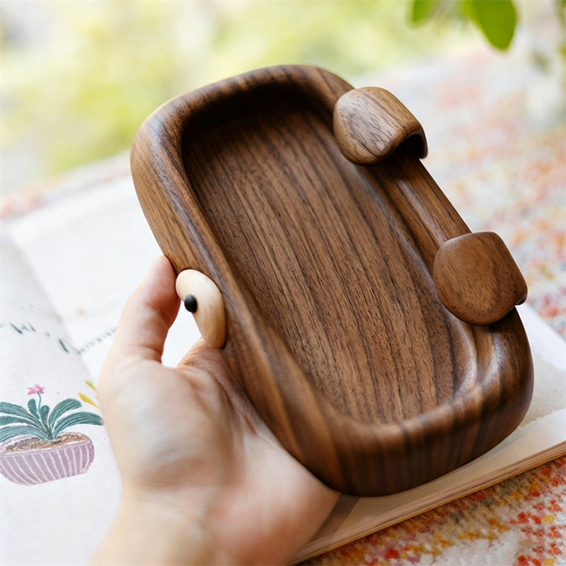Abstract Dog Solid Walnut Wood Catchall Tray, Small Trinket Storage Dish for Rings Earrings Keys Coins, Unique Sentimental Gift for Women & Minimalist Home Lovers ﻿