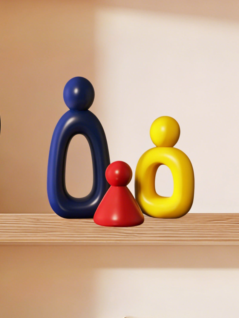 Abstract Family Figurine Statue Set, Modern Minimalist 3‑Piece Family Sculpture for Shelf Table Home Decor