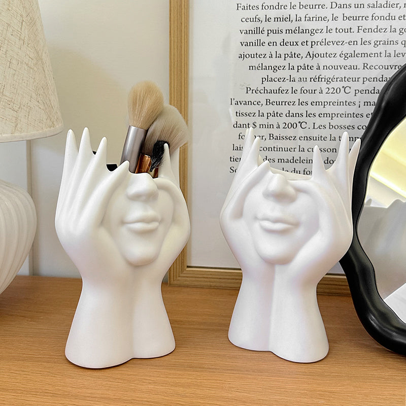 Abstract Figure Ceramic Pen Holder - Artistic and Functional Desk Organizer